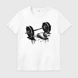 Футболка хлопковая мужская Штанга и блины граффити, цвет: белый
