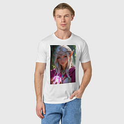 Футболка хлопковая мужская Прекрасная эльфийка с магической сферой, цвет: белый — фото 2