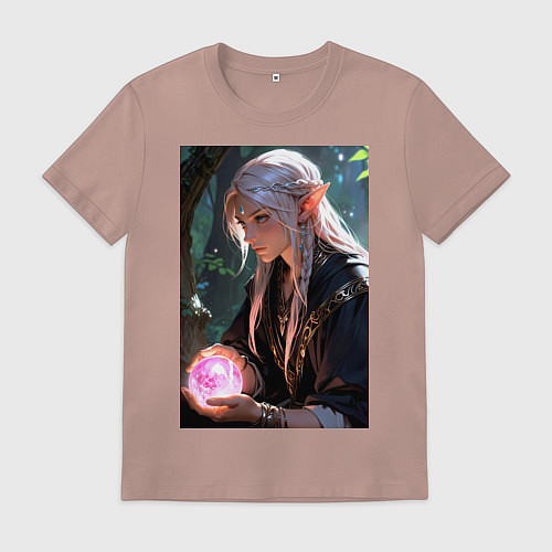 Мужская футболка Серьёзная эльфийка с магической сферой / Пыльно-розовый – фото 1