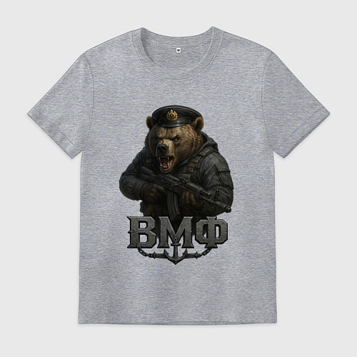 Мужская футболка ВМФ медведь пехотинец / Меланж – фото 1