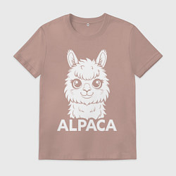 Футболка хлопковая мужская Альпака с большими глазами, цвет: пыльно-розовый