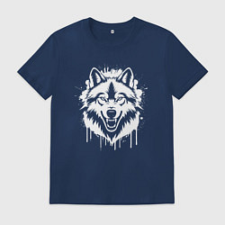 Футболка хлопковая мужская Волк в ярости, цвет: тёмно-синий
