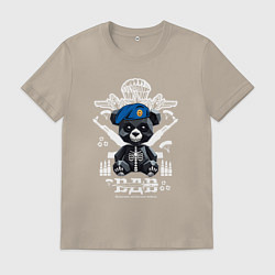 Футболка хлопковая мужская Медведь десантник ВДВ, цвет: миндальный