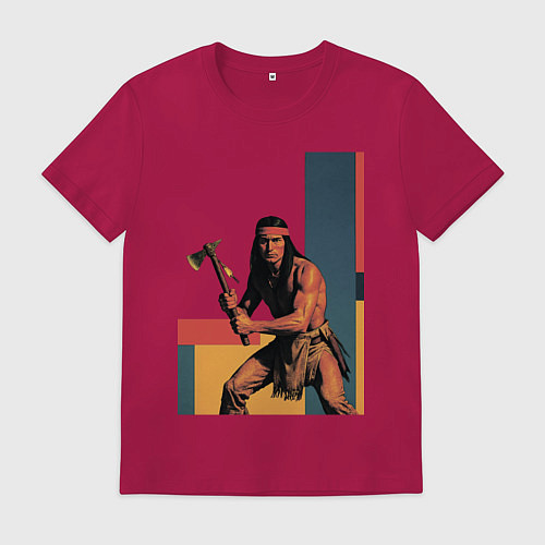 Мужская футболка Индеец с томагавком поп-арт / Маджента – фото 1