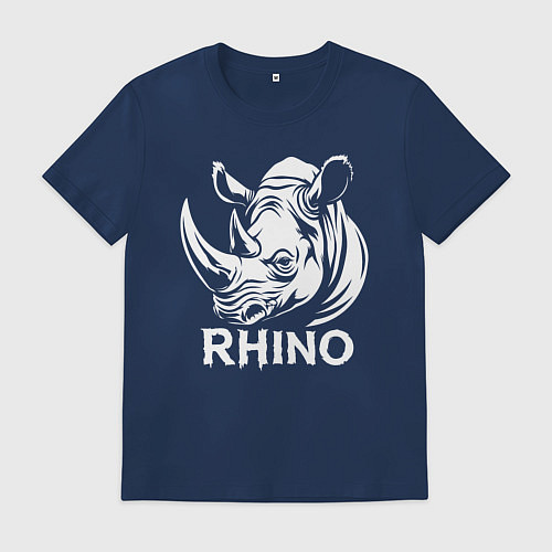Мужская футболка Носорог с надписью / Тёмно-синий – фото 1