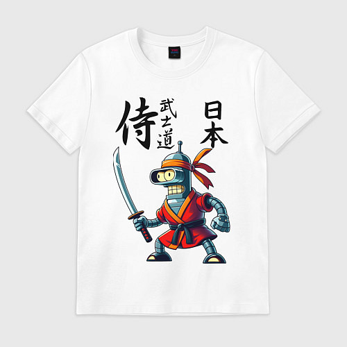 Мужская футболка Bender bending robot with katana - samurai / Белый – фото 1