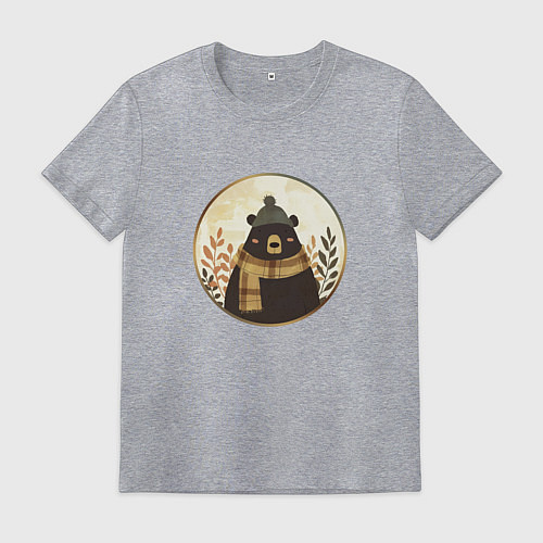 Мужская футболка Мишка в шарфе и шапке / Меланж – фото 1