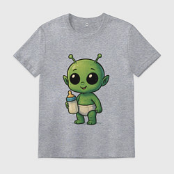 Футболка хлопковая мужская Малыш инопланетянин, цвет: меланж