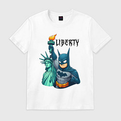 Футболка хлопковая мужская Batman and statue of Liberty - ai art fantasy, цвет: белый