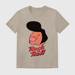 Футболка хлопковая мужская Логотип rock n roll мем, цвет: миндальный