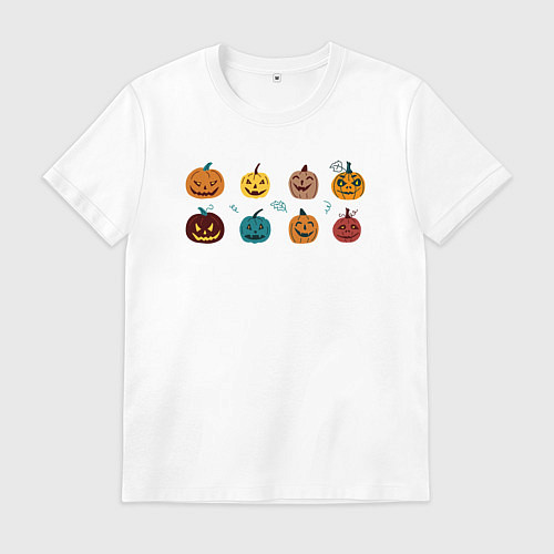 Мужская футболка Разноцветные тыквы Джека на Хэллоуин / Белый – фото 1
