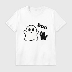 Мужская футболка Хэллоуин, привидение и черный кот