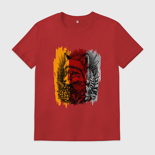 Мужская футболка Лис в зимней шапке / Красный – фото 1