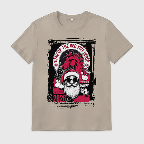 Мужская футболка Красный огненный конь 2026 / Миндальный – фото 1