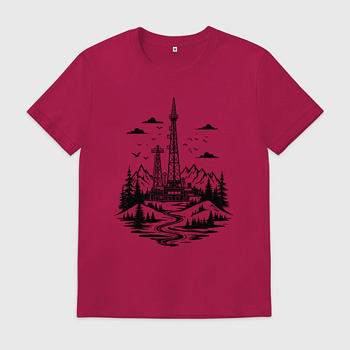 Мужская футболка Нефтяная вышка в горах / Маджента – фото 1
