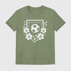 Футболка хлопковая мужская Футбольные ворота и мяч в цветах, цвет: авокадо