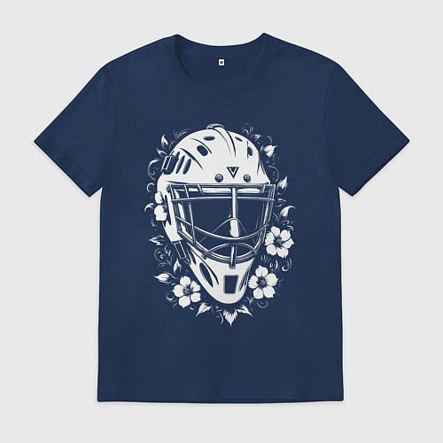 Мужская футболка Шлем-маска в цветочном обрамлении / Тёмно-синий – фото 1