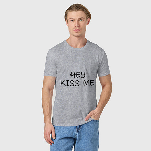Мужская футболка Hey kiss me / Меланж – фото 3