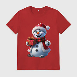 Мужская футболка Новогодний снеговик в красной шапке
