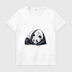 Футболка хлопковая мужская Лежащая панда, цвет: белый