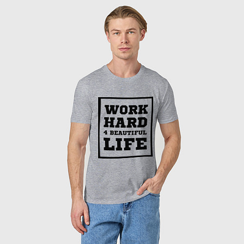 Мужская футболка Работай чтобы жить красиво / Меланж – фото 3