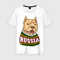 Футболка хлопковая мужская Made in Russia: собака, цвет: белый