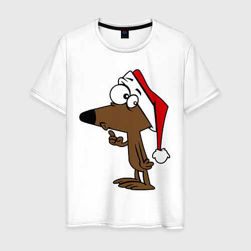 Мужская футболка Собачка в новогодней шапке / Белый – фото 1