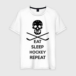 Футболка хлопковая мужская Eat sleep hockey repeat, цвет: белый