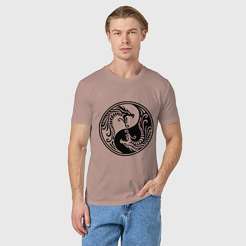 Мужская футболка Два дракона Инь Янь / Пыльно-розовый – фото 3