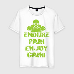 Футболка хлопковая мужская Endure pain enjoy gain, цвет: белый