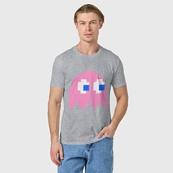 Футболка хлопковая мужская Pac-Man: Pinky, цвет: меланж — фото 2