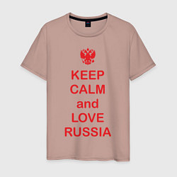 Футболка хлопковая мужская Keep Calm & Love Russia, цвет: пыльно-розовый