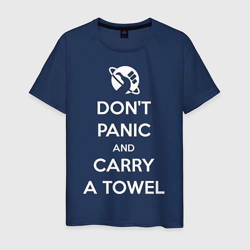 Мужская футболка Dont panic & Carry a Towel / Тёмно-синий – фото 1