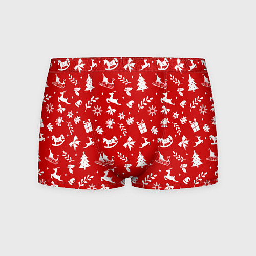 Мужские трусы НОВОГОДНИЙ УЗОР КРАСНО БЕЛЫЙ / 3D-принт – фото 1
