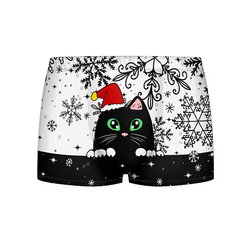 Мужские трусы Новогодний кот в колпаке Санты / 3D-принт – фото 1