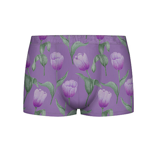 Мужские трусы Фиолетовые тюльпаны с зелеными листьями / 3D-принт – фото 1