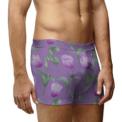 Трусы-боксеры мужские Фиолетовые тюльпаны с зелеными листьями, цвет: 3D-принт — фото 2