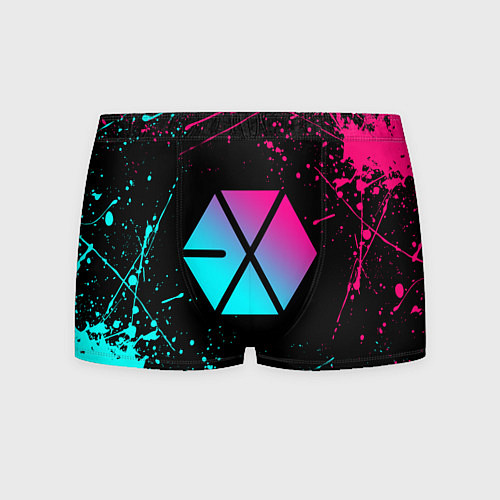 Мужские трусы EXO BAND NEON LOGO НЕОНОВЫЕ БРЫЗГИ КРАСОК / 3D-принт – фото 1