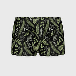 Трусы-боксеры мужские Зелёные листья папоротника на черном фоне, цвет: 3D-принт