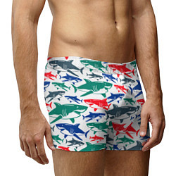 Трусы-боксеры мужские Стая разноцветных акул - паттерн, цвет: 3D-принт — фото 2