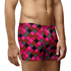 Трусы-боксеры мужские Розово-красный геометрический узор, цвет: 3D-принт — фото 2