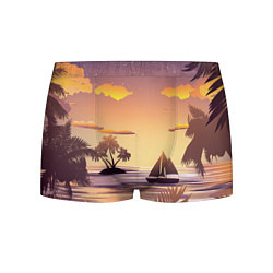 Трусы-боксеры мужские Лодка в море на закате возле тропических островов, цвет: 3D-принт