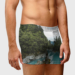 Трусы-боксеры мужские Река, лес и скалы, цвет: 3D-принт — фото 2