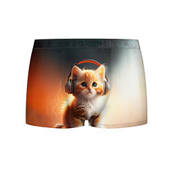 Трусы-боксеры мужские Милый рыжий котёнок в наушниках, цвет: 3D-принт