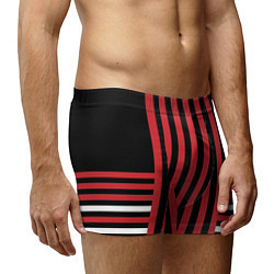 Трусы-боксеры мужские Красно черный полосатый узор, цвет: 3D-принт — фото 2