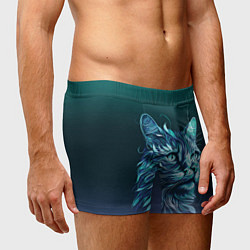 Трусы-боксеры мужские Неоновый кот: фиолетовые и бирюзовые линии, цвет: 3D-принт — фото 2