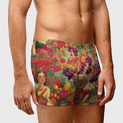 Трусы-боксеры мужские Винтажные ретро леди и цветы, цвет: 3D-принт — фото 2