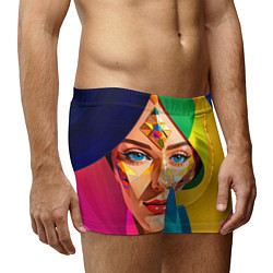Трусы-боксеры мужские Девушка лицо с ромбическим орнаментом, цвет: 3D-принт — фото 2