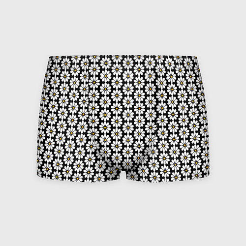 Мужские трусы Белые ромашки на чёрном / 3D-принт – фото 1