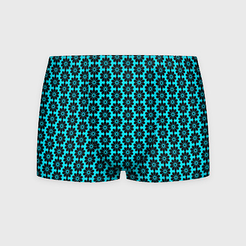 Мужские трусы Стилизованные цветы чёрно-голубой / 3D-принт – фото 1